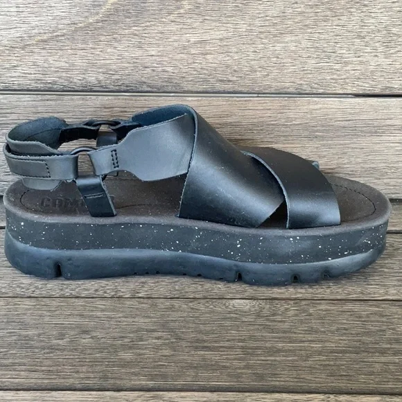 Camper Black Leather Platform Sandals 40 - Picture 2 of 5